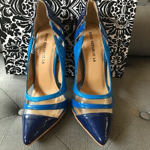 Sexy transparent blue high heel shoes